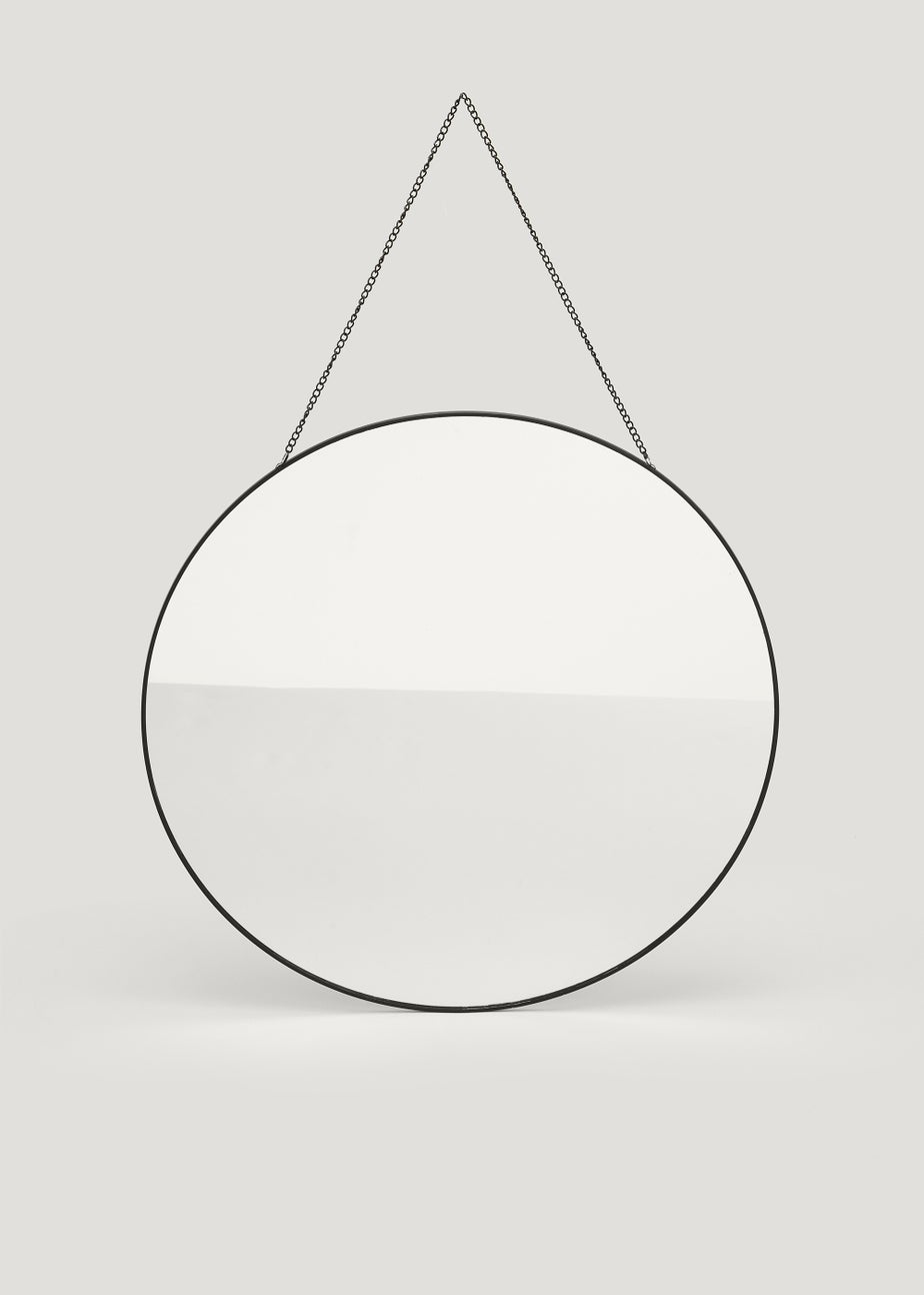 Black Round Mirror with Chain (40cm)