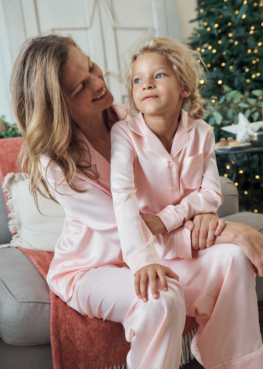 Pink Satin Embroidered Pocket Pyjama Set