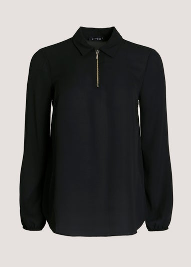 Et Vous Black Half Zip Blouse