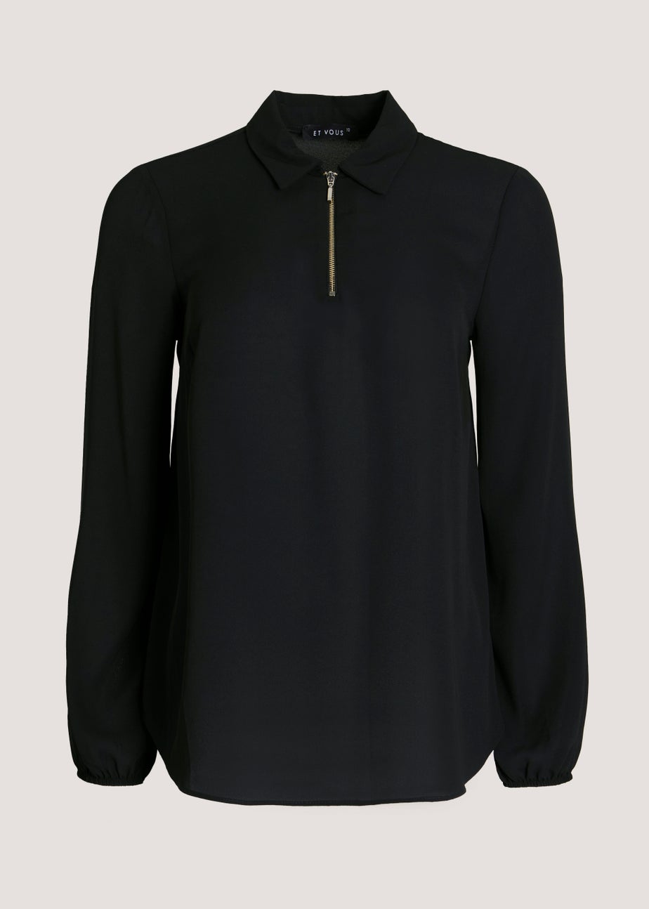 Et Vous Black Half Zip Blouse