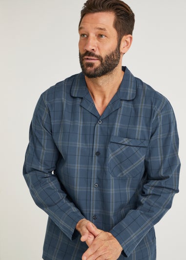 Navy Check Woven Button Up Pyjama Set