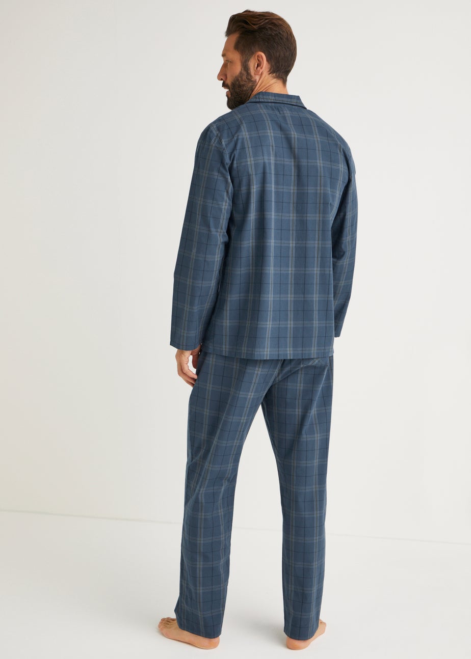 Navy Check Woven Button Up Pyjama Set