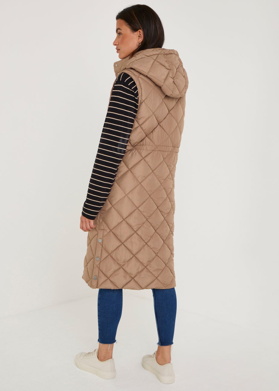 Stone Long Quilted Gilet
