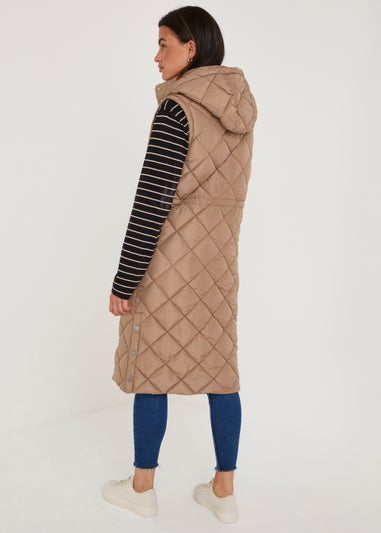 Stone Long Quilted Gilet