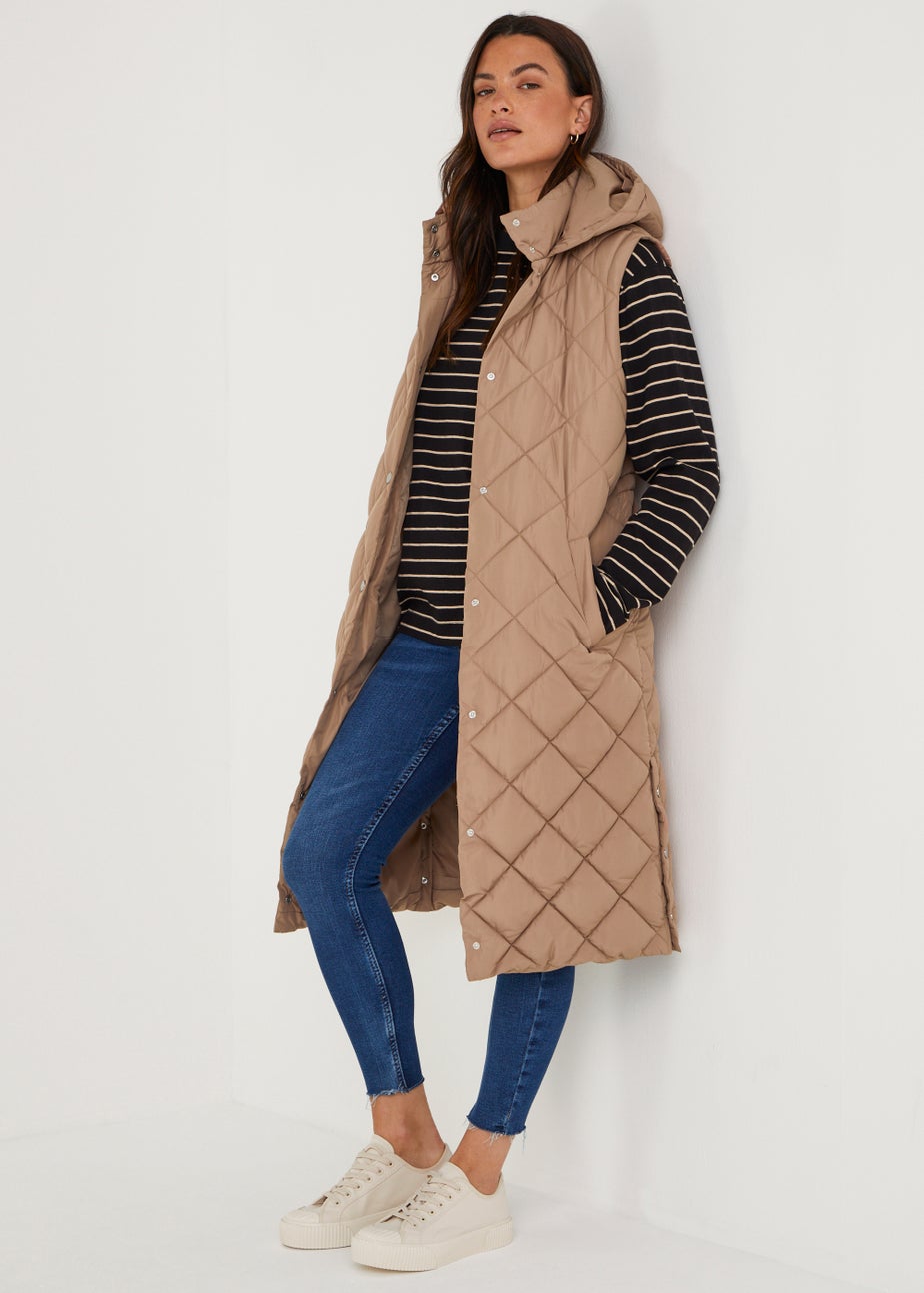 Stone Long Quilted Gilet