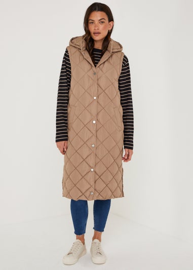 Stone Long Quilted Gilet