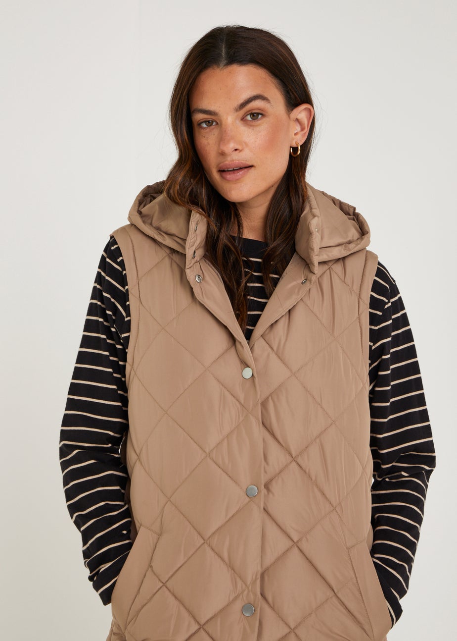 Stone Long Quilted Gilet
