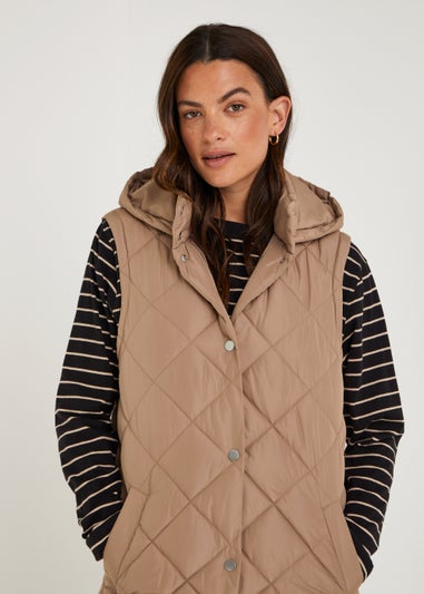 Stone Long Quilted Gilet