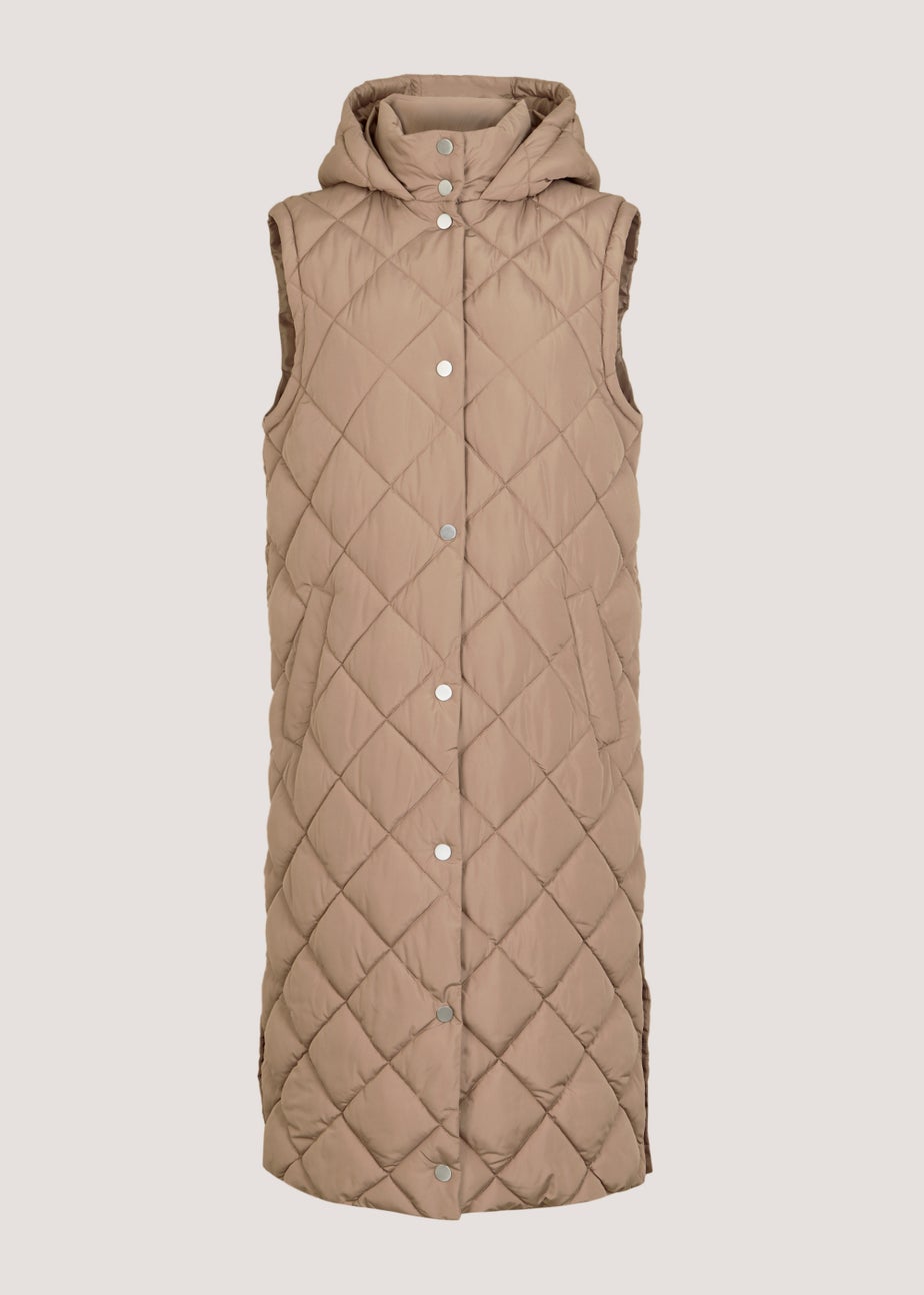 Stone Long Quilted Gilet