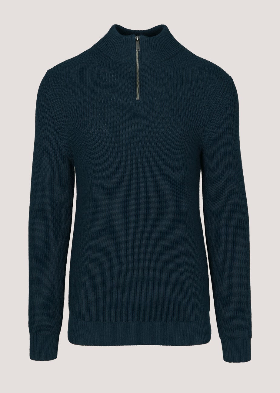 Navy Ribbed 1/4 Zip Jumper