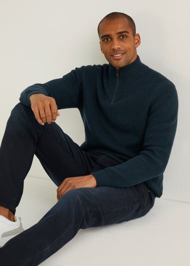 Navy Quarter Zip Ribbed Jumper