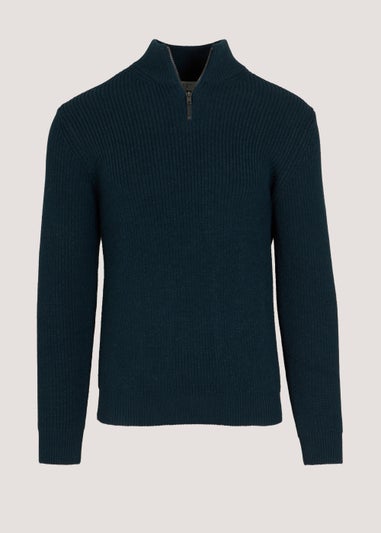 Navy Quarter Zip Ribbed Jumper