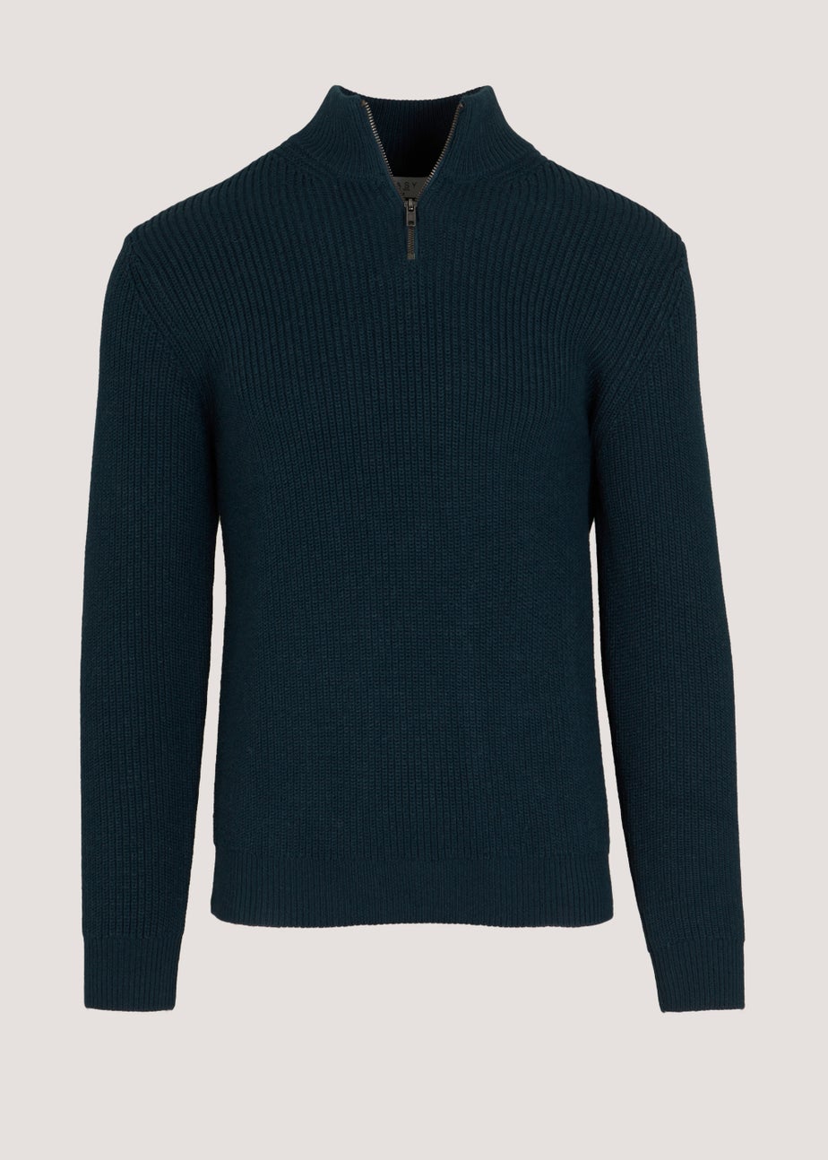 Navy Quarter Zip Ribbed Jumper