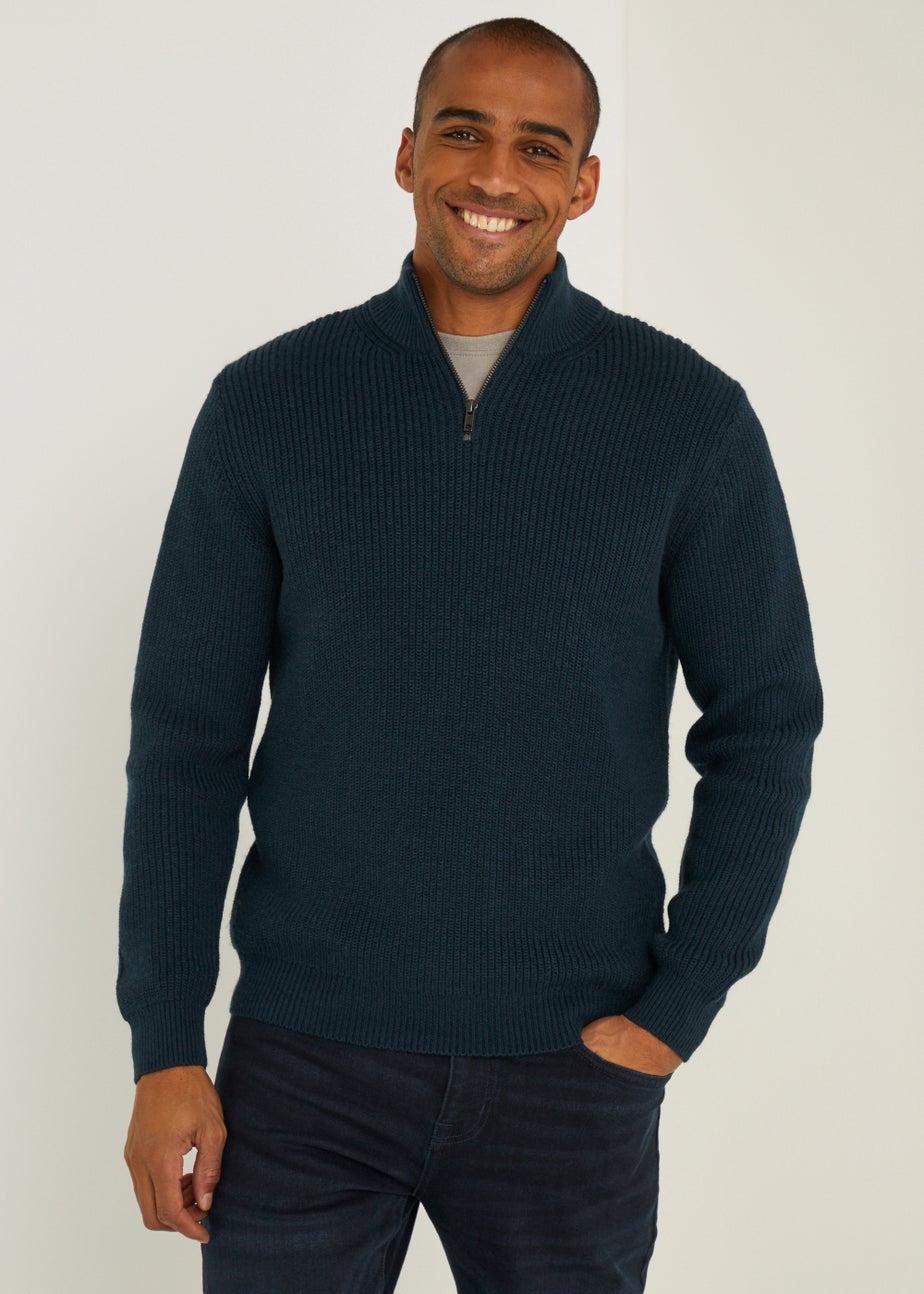 Navy Quarter Zip Ribbed Jumper