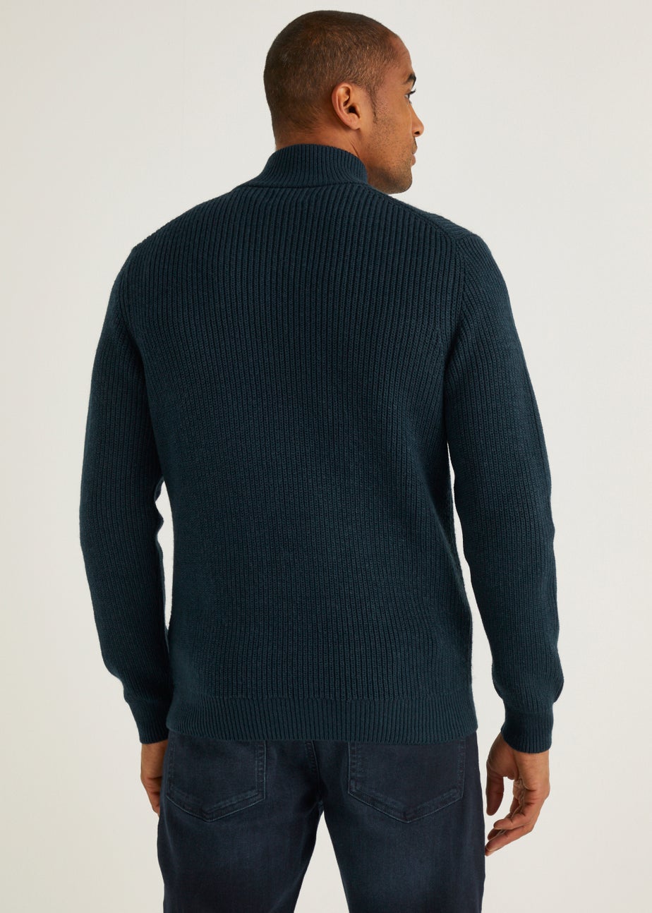 Navy Quarter Zip Ribbed Jumper
