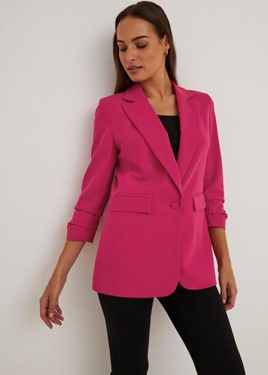 Et Vous Pink Ruched Sleeve Blazer