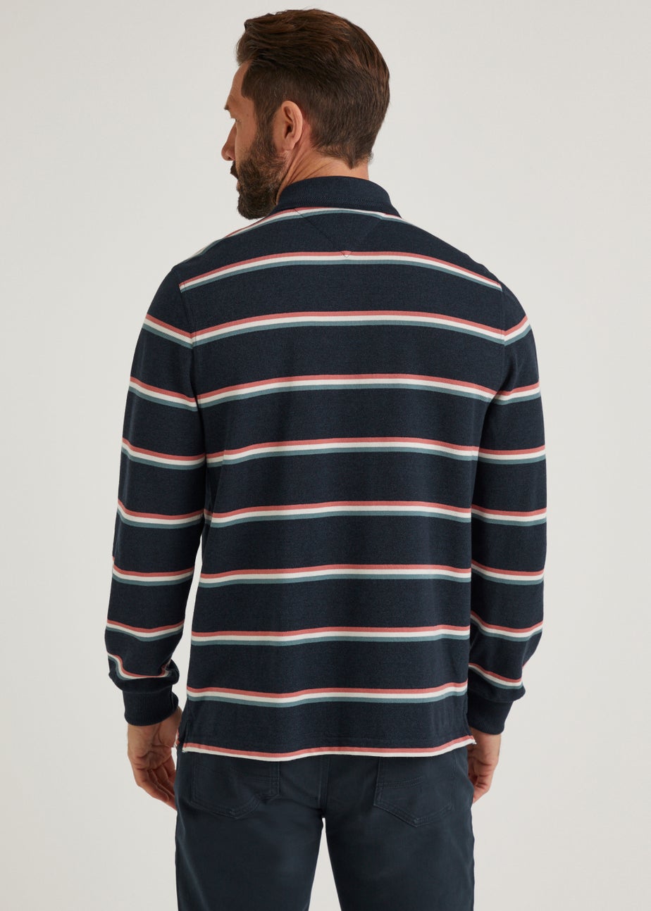 Lincoln Navy Stripe Long Sleeve Rugby Polo Shirt