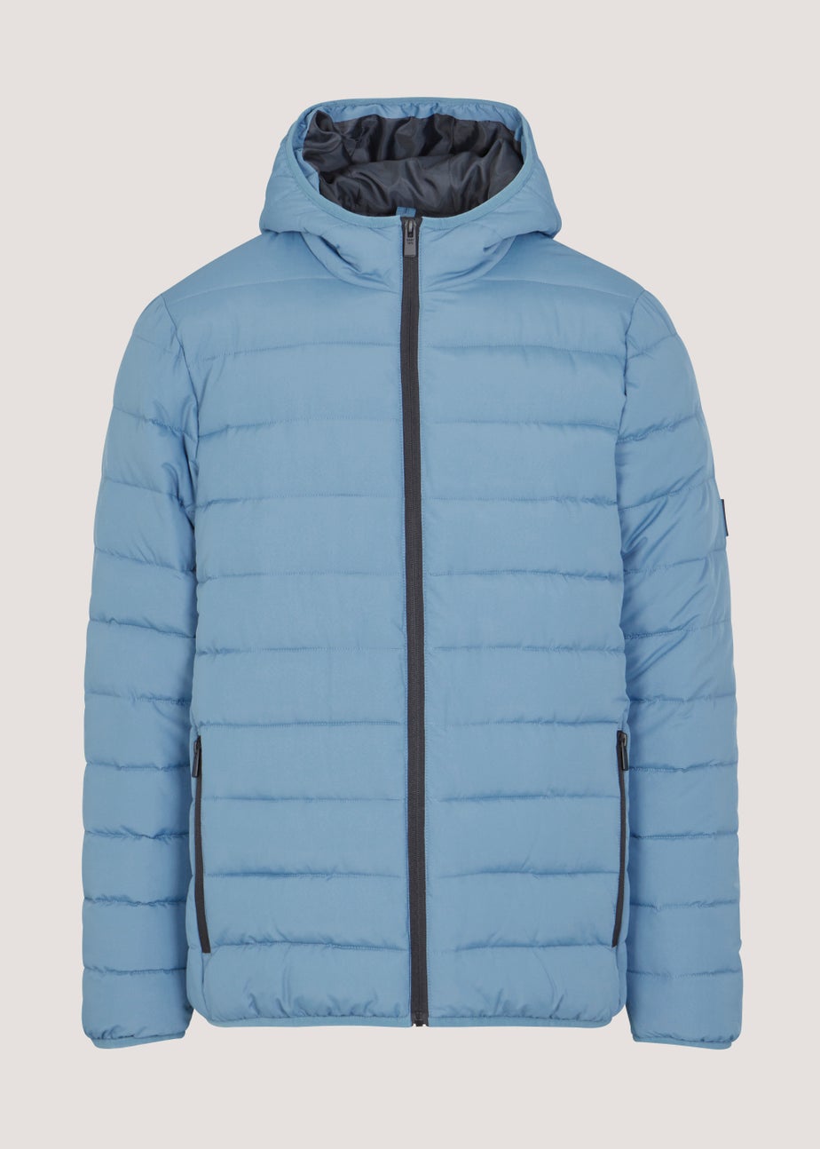 Blue Hooded Packable Puffer Coat