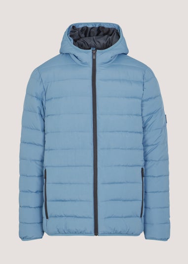 Blue Hooded Packable Puffer Coat