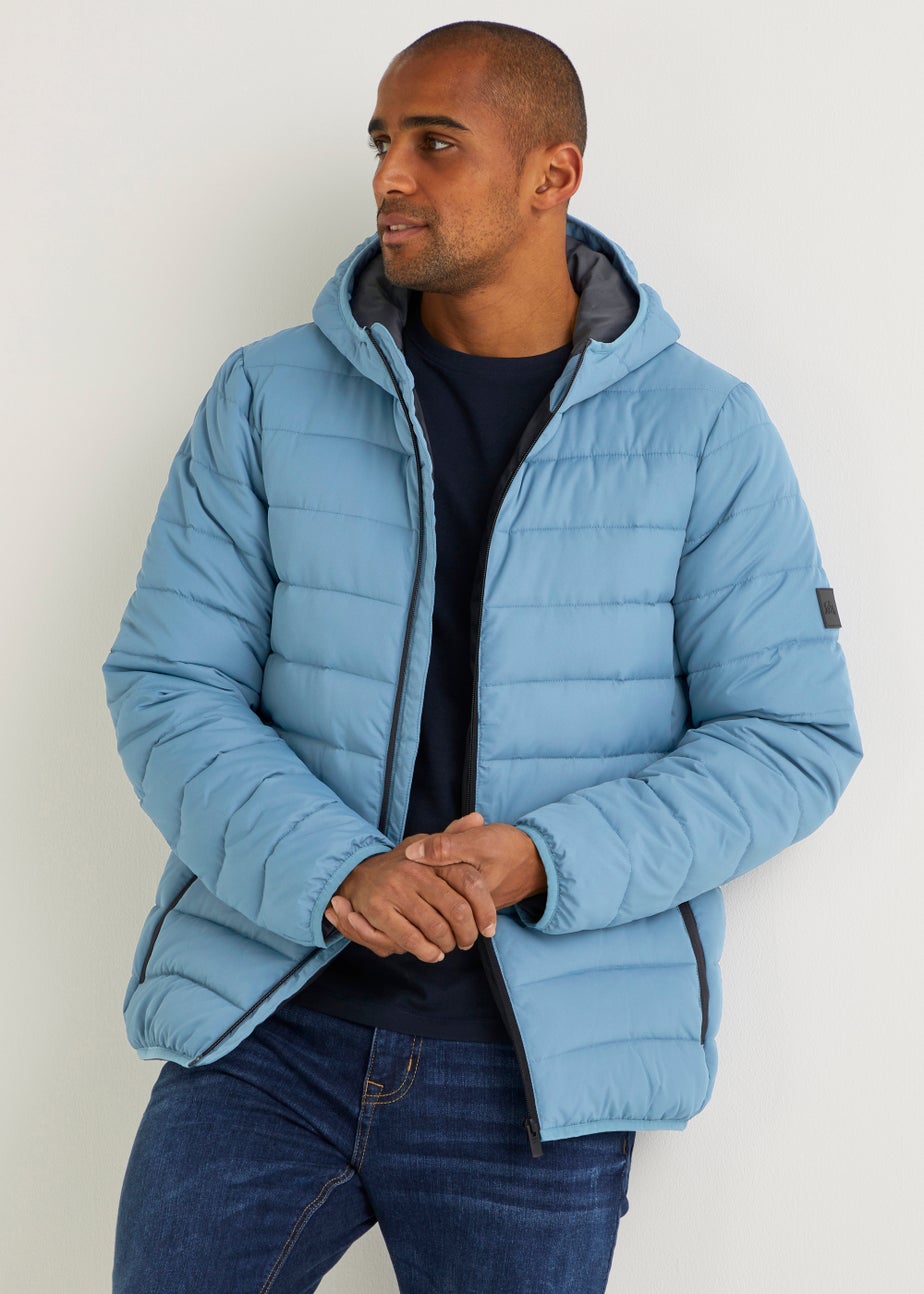 Blue Hooded Packable Puffer Coat