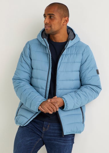 Blue Hooded Packable Puffer Coat