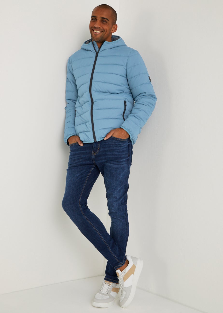 Blue Hooded Packable Puffer Coat