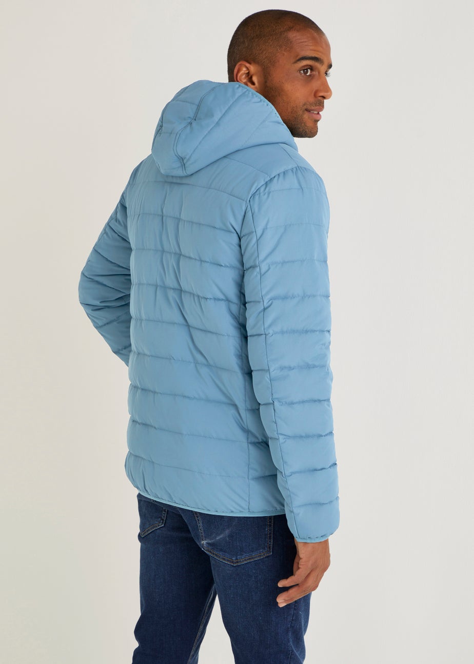 Blue Hooded Packable Puffer Coat
