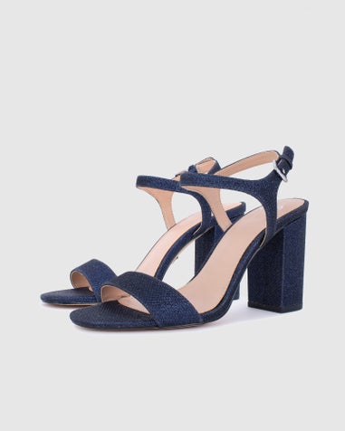NOVO Navy Glitter Wide Fit Prosecco Sandals