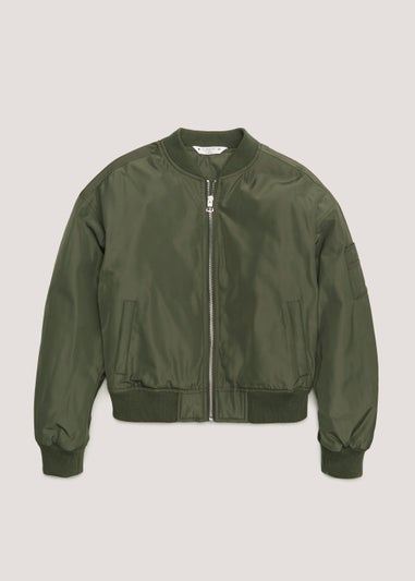 Girls Candy Couture Khaki Ruched Sleeve Bomber Jacket (9-16yrs)