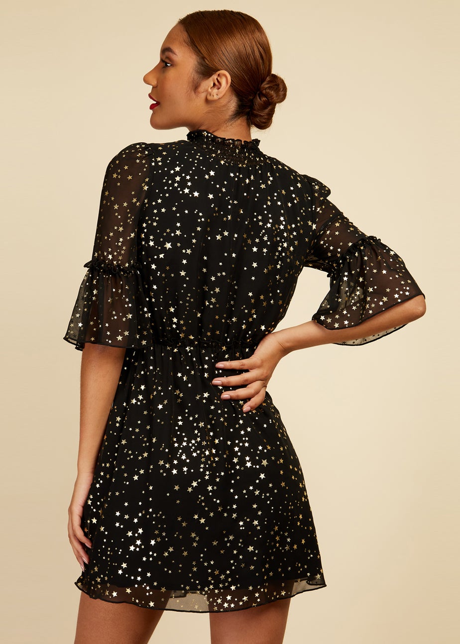 Little Mistress Black Star Print Mini Dress