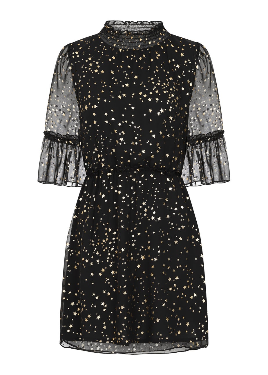 Little Mistress Black Star Print Mini Dress