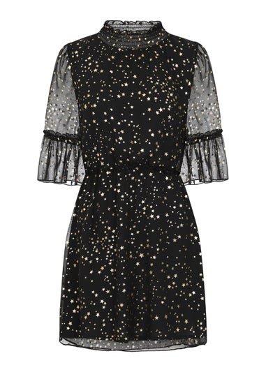 Little Mistress Black Star Print Mini Dress