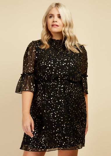 Little Mistress Black Star Print Mini Dress