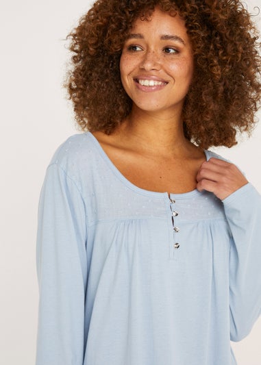 Blue Woven Jersey Long Sleeve Nightie