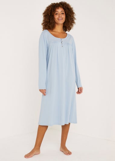 Blue Woven Jersey Long Sleeve Nightie