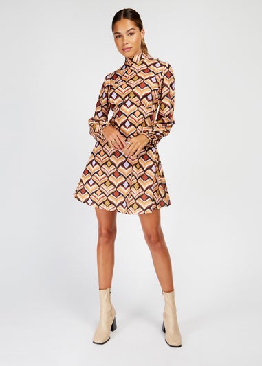 Girls on Film Brown Geo Print Mini Dress