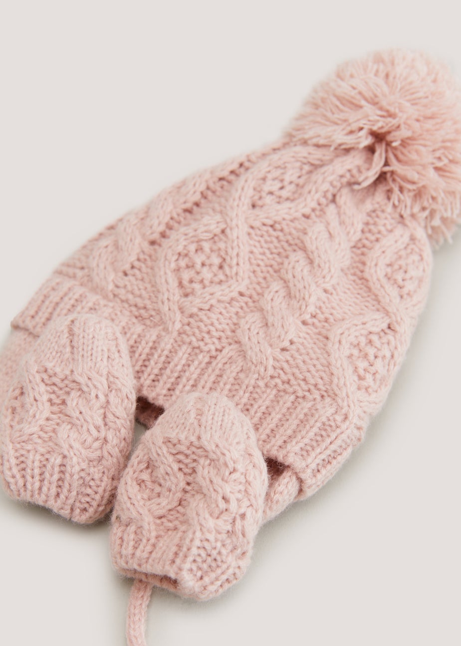 Pink Trapper Hat Mittens Baby Set (Newborn-24mths) Matalan