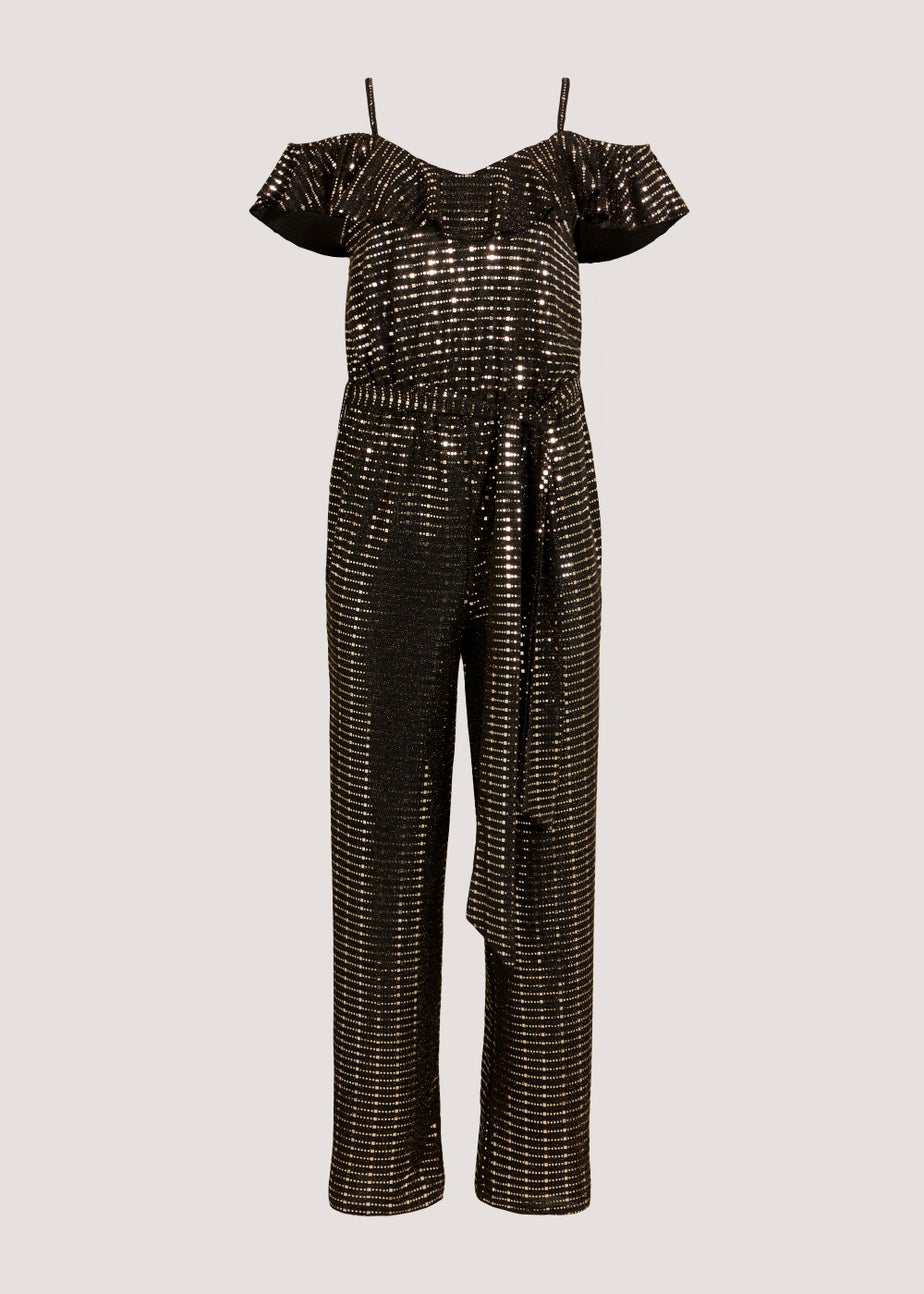 Et Vous Gold Sequin Cold Shoulder Jumpsuit