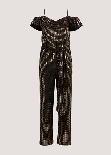 Et Vous Gold Sequin Cold Shoulder Jumpsuit