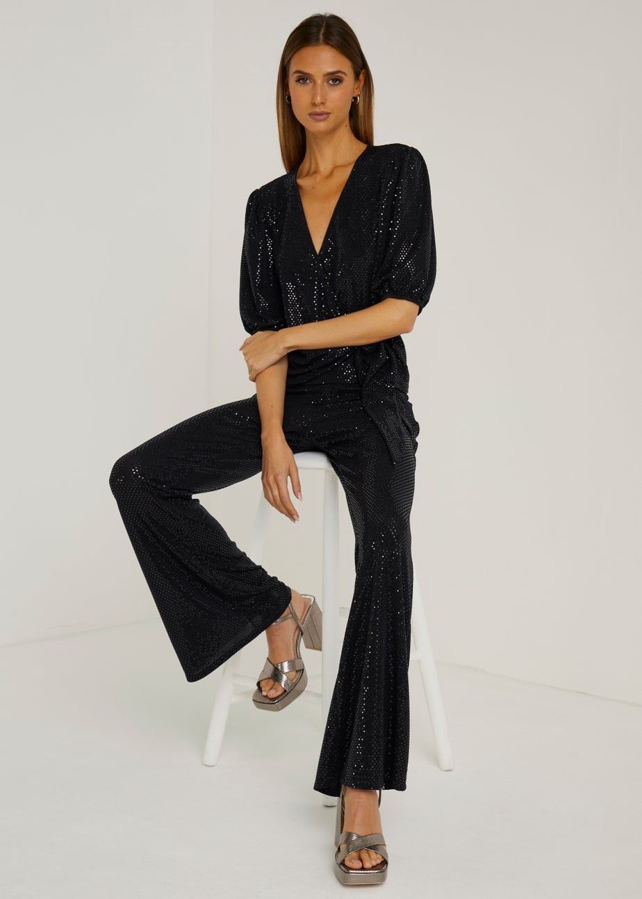 Et Vous Black Stretch Sequin Trousers