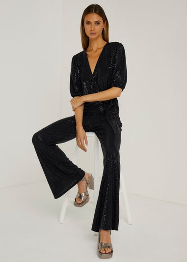 Et Vous Black Stretch Sequin Trousers