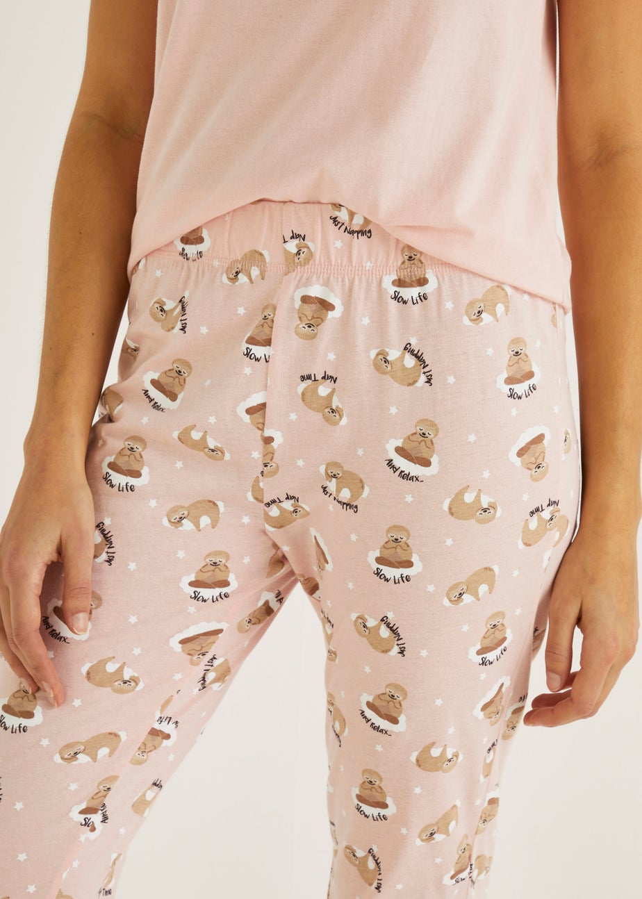 Pink Mix & Match Sloth Cuffed Pyjama Bottoms