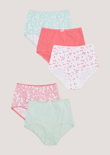 5 Pack Plain & Floral Print Full Knickers
