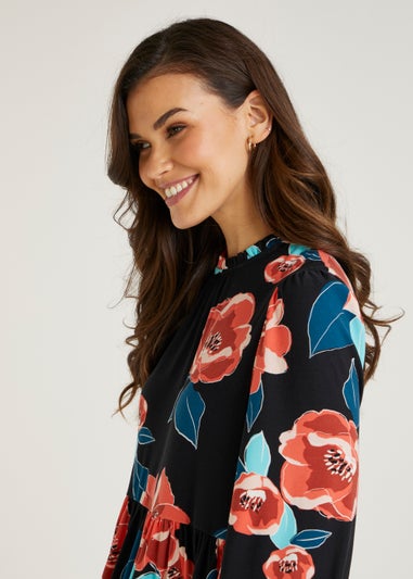 Black Floral High Neck Dress