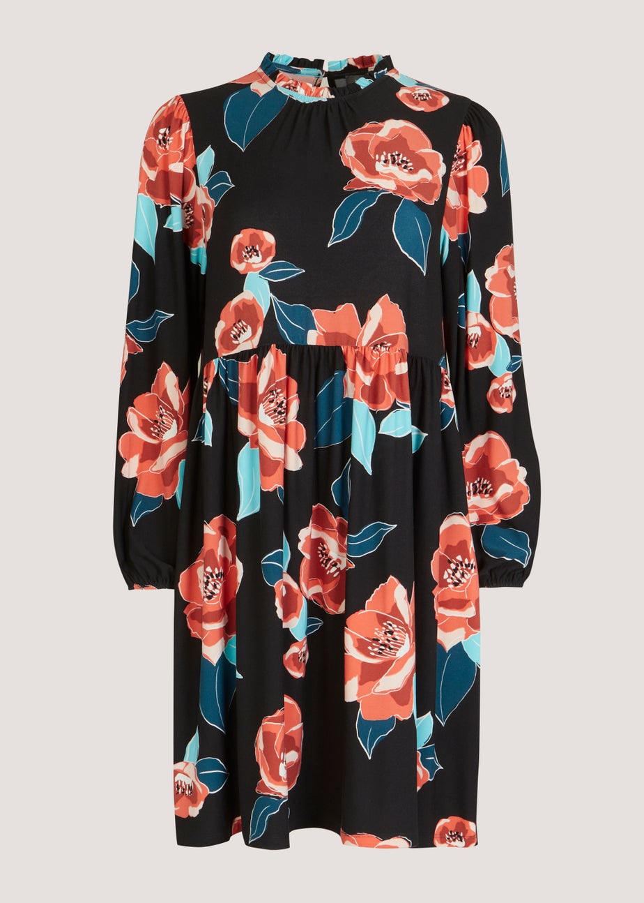 Black Floral High Neck Dress