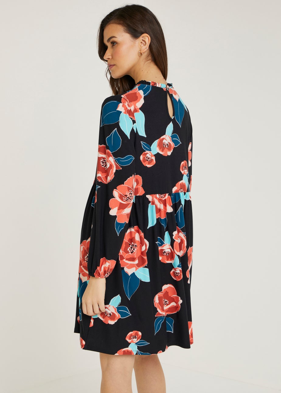 Black Floral High Neck Dress