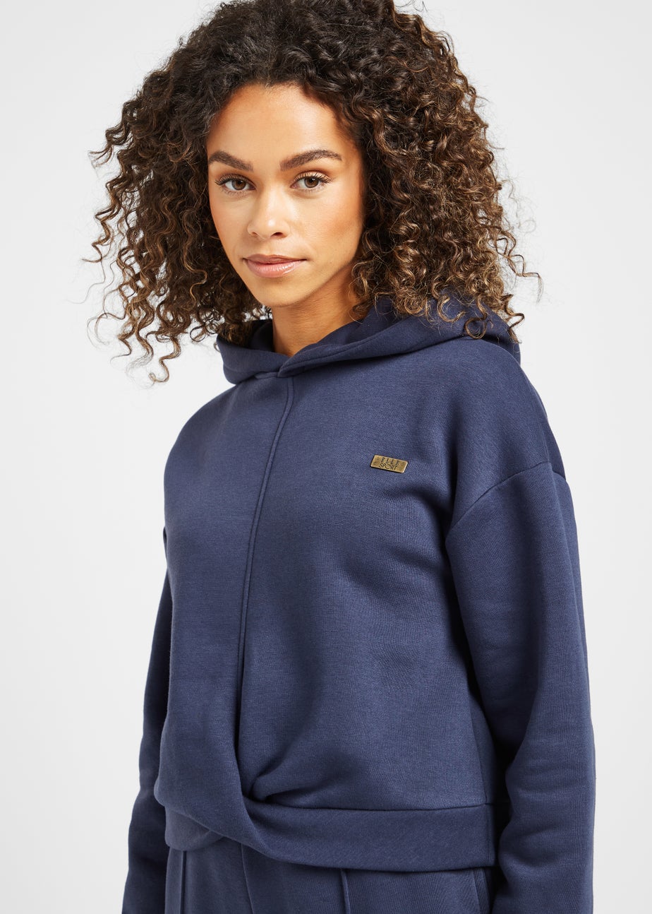 Elle Sport Navy Twist Front Cropped Hoodie