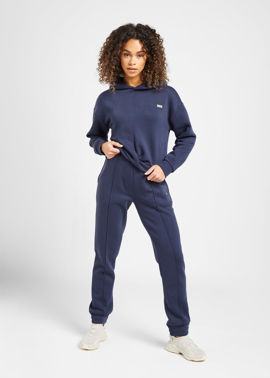 Elle Sport Navy Twist Front Cropped Hoodie