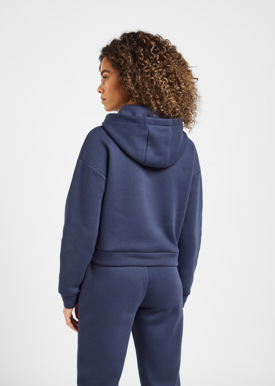 Elle Sport Navy Twist Front Cropped Hoodie