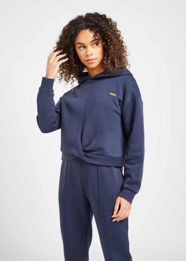 Elle Sport Navy Twist Front Cropped Hoodie